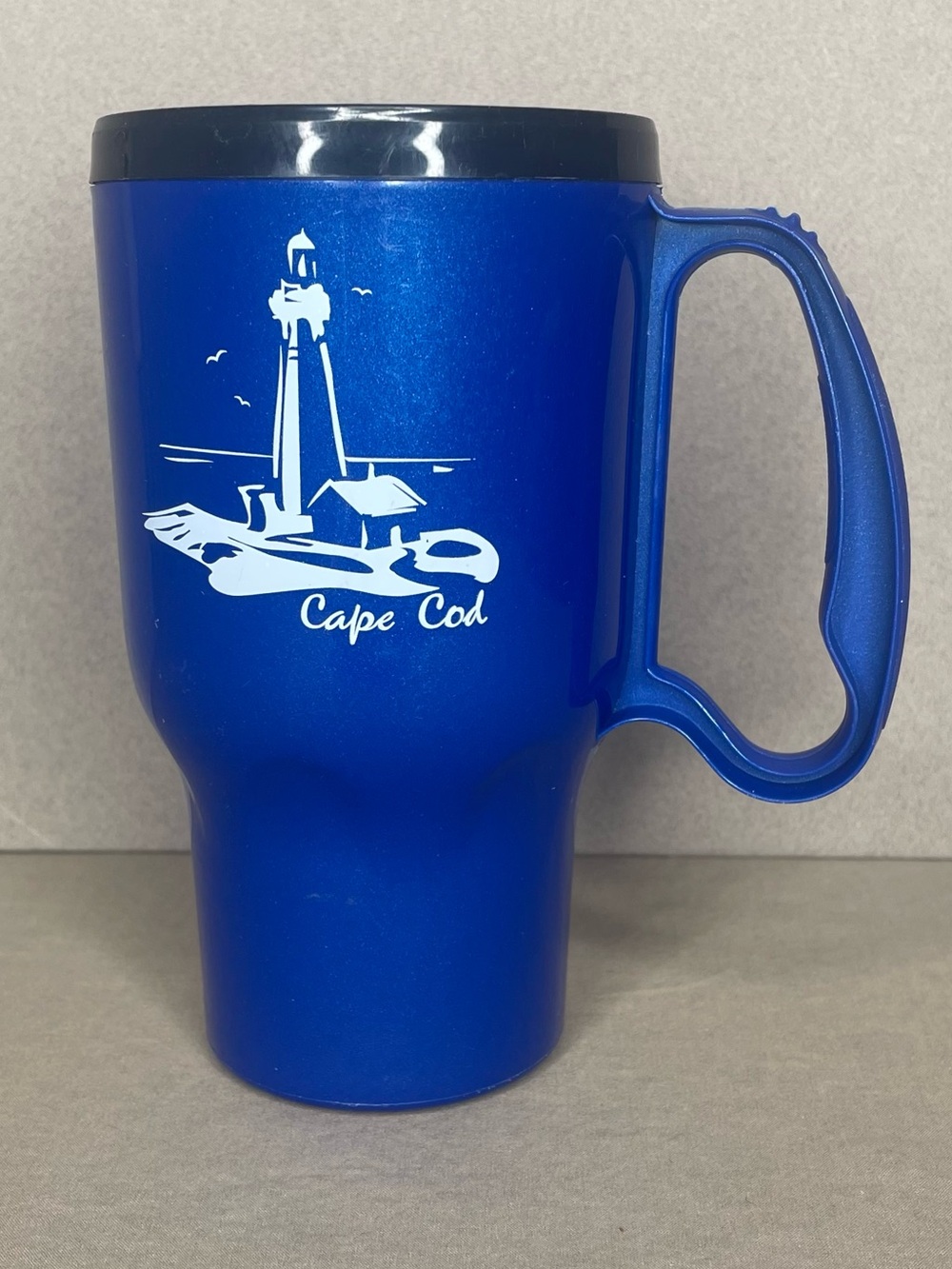 Cape Cod Lighthouse Travel MUG NO LID Massachusetts Souvenir Mug 16 oz Blue VTG